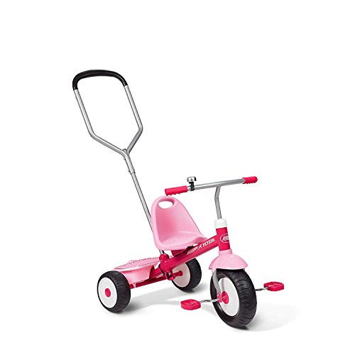 Radio Flyer Deluxe Steer & Stroll Kids Tricycle, Toddler Trike for Ages 2-5, Pink
