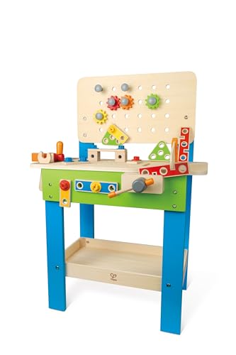 Hape Award Winning Master Workbench Kid's Wooden Toolbench Pretend Builder Set, Multicolor (E3000)