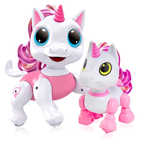 Power Your Fun Robo Pets Unicorn Toy 2pk Set- Unicorns Gifts for Girls and Kids (1) Unicorn Robot STEM Toy with Interactive Hand Gestures or Remote Control to Move and (1) Mini Automated Smart Robot
