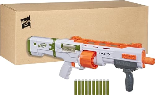 NERF Halo Bulldog SG Dart Blaster -- Pump-Action, Rotating 10-Dart Drum, Tactical Rails, 10 Official Elite Darts, Skin Unlock Code