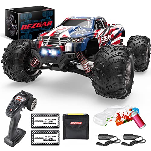 BEZGAR 1:16 Large Size Off Road Remote Control Fast Racing Hobby Car, Hobbyist Grade 4×4 Waterproof RC Car High Speed Electric Monster Toy Vehicle Truck with Rechargeable Batteries for Adults