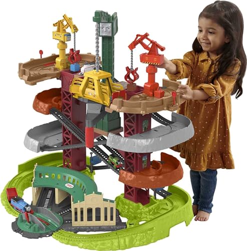 Thomas & Friends Multi-Level Toy Track Set, Trains & Cranes Super Tower, 2.5 Ft Tall with 3 Characters for Preschool Kids Ages 3+ Years