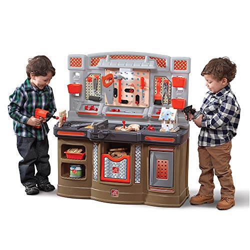 Step2 Big Builders Pro Kids Workbench, Indoor/Outdoor Tool Bench for Children, Interactive Play with Sounds, Made of Durable Plastic, Includes 45 Piece Toy Accessories, For Toddlers 3+ Years Old