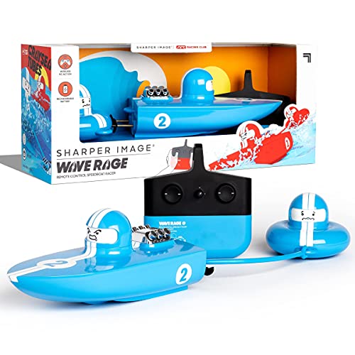 Sharper Image The RC Wave Rage, Wireless Rechargeable Bumper Boat with Tow Rider - Blue