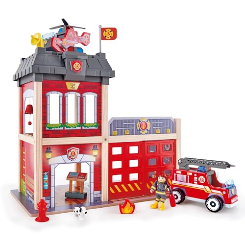 Hape Fire Station Playset| Wooden Dollhouse Kid’s Toy, Stimulates Key Motor Skills and Promotes Team Play