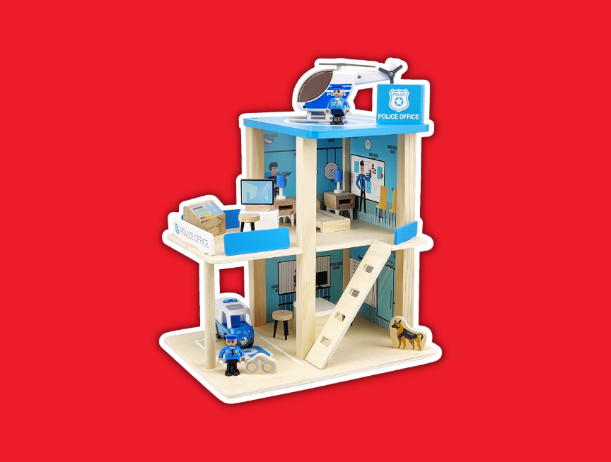 3 Wooden Police Station Playset