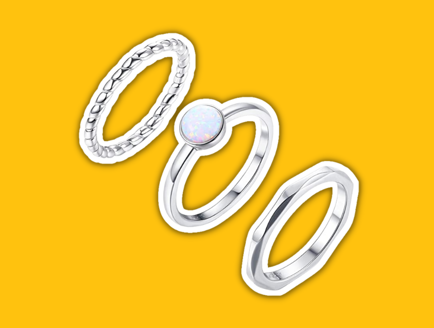 45 Milacolato 3 Pcs 925 Sterling Silver Opal Hammered Twisted Stacking Ring Set
