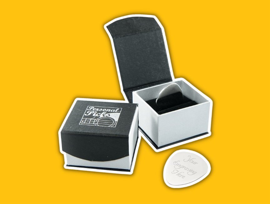 41 Personalized Silver Guitar Plectrum Pick with Luxury Magnetic Presentation Box