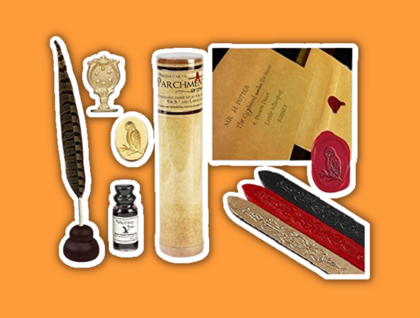 27 Harry Potter Quill Ink Wizard s Writing Bundle with Parchment Paper Owl Sealing Wax Seal Stamp