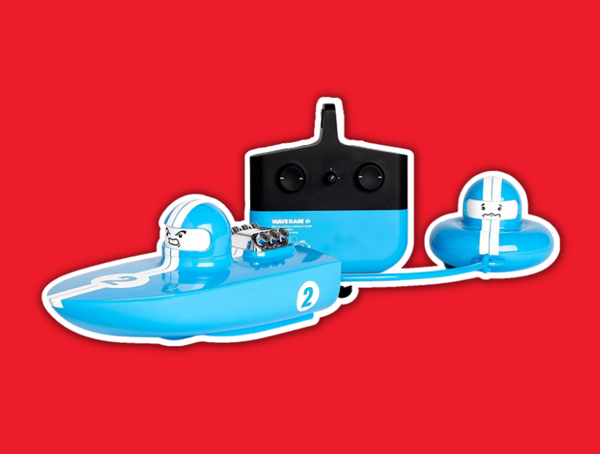 7 The SHARPER IMAGE RC Wave Rage Bumper Boat with Tow Rider