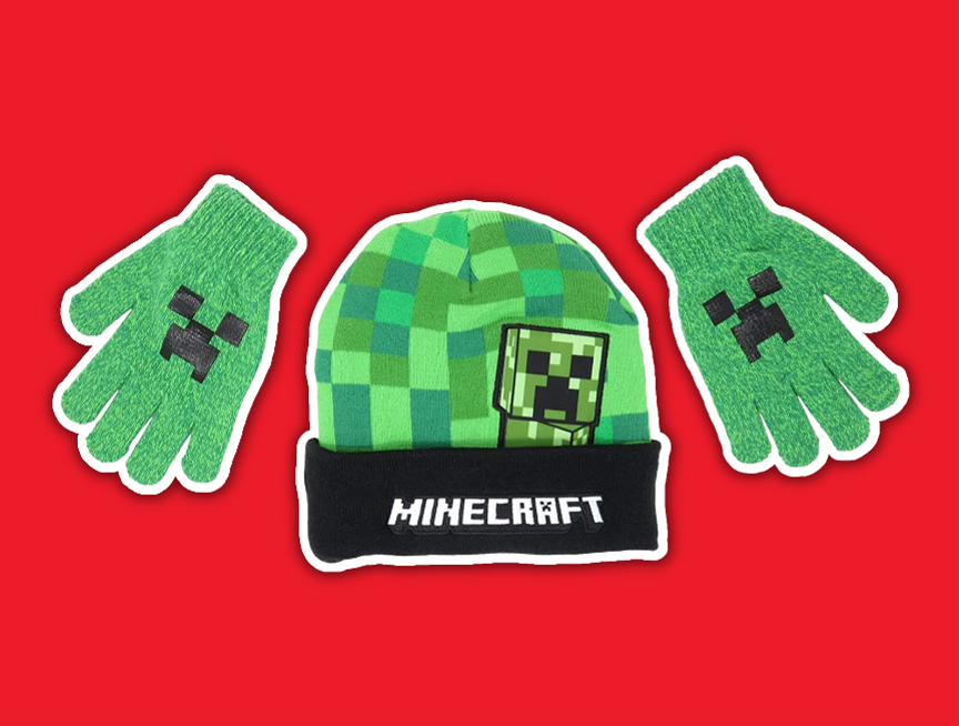 41 Minecraft Creeper Peep Kids Beanie Hat Cap and Gloves Set