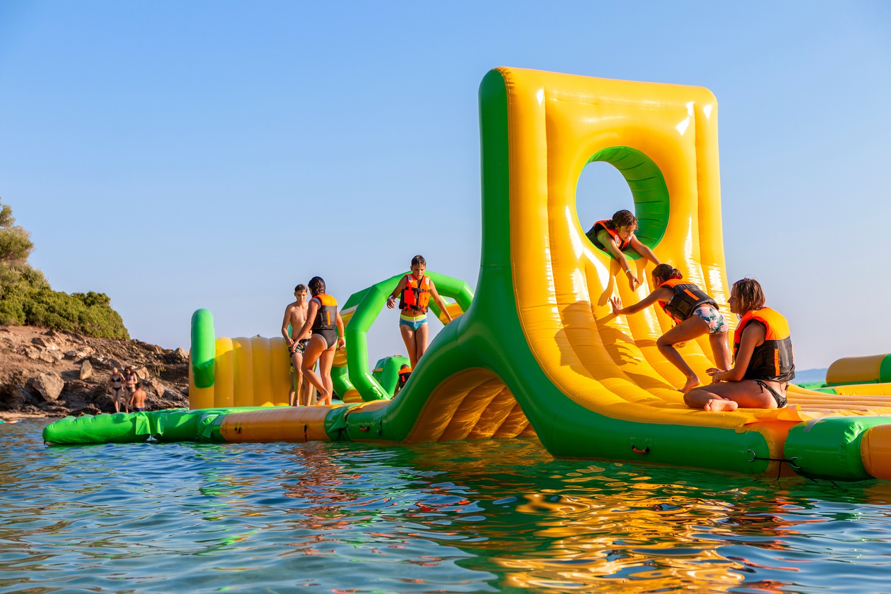 Neos,Marmaras,,Greece,,07.21.2022.,Inflatable,Bounce,Castle,Floating,In,Water.aqua